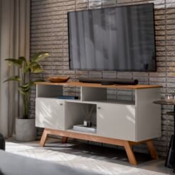 Rack Até 43" Amsterdã Ii Off White/nature - Tebarrot Do Brasil