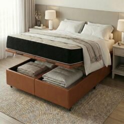 Colchão Queen Premium D45 + Base Box Baú Corino Marrom – ECOTEC + ALTO NÍVEL CAMAS E COLCHÕES