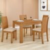 Mesa Athenas 120 Amêndoa Clean com 4 Cadeiras Athenas Linho Bege – LOPAS