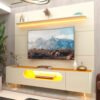 Painel até 85" Royal 220 Off White + Rack Nobre 210 (Pés de Vidro) Off White/Naturale - GELIUS