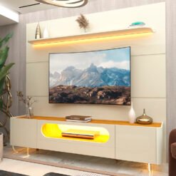 Painel até 85" Royal 220 Off White + Rack Nobre 210 (Pés de Vidro) Off White/Naturale - GELIUS