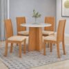 Mesa Redonda Celebrare 100 Amêndoa Clean/Off White com 4 Cadeiras Athenas Linho Bege – LOPAS