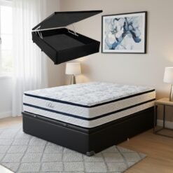 Colchão Casal Blue 32 cm H33 Molas Ensacadas + Base Baú Corino Preto – PAROPAS + BIOSTAR