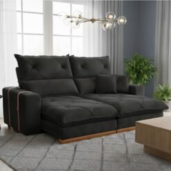 Sofá Retrátil e Reclinável Gran Bello Light 2,30 m Veludo Preto - QUINE ESTOFADOS