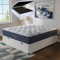Colchão Casal Blue Sea 31 cm D28 Molas Ensacadas + Base Baú Corino Branco – ANJOS + BIOSTAR