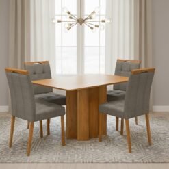 Mesa Recife 120 Cinamomo Laminado com 4 Cadeiras Sophia Linho Cinza Grafite 206 – CEL MÓVEIS + WM DECOR