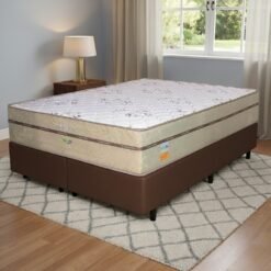 Colchão Queen Toronto 30 cm D28 Molas Ensacadas + Base Simples Corino Marrom – ECOTEC + ALTO NÍVEL