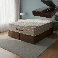 Colchão Queen Airtech Springpocket 25 cm D26 Molas Ensacadas + Base Baú Corino Marrom – ORTOBOM + ALTO NÍVEL