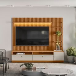 Painel até 75" + Rack + Módulo Lateral Ouro Preto Nature/Off White - LINEA BRASIL