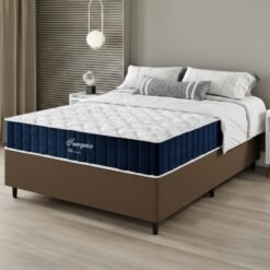 Colchão Casal Turquia 25 cm D28 Molas Ensacadas + Base Simples Corino Marrom – VIERO MÓVEIS + ALTO NÍVEL