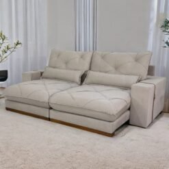 Sofá Retrátil e Reclinável Luanda/Isabella 2,50 m Veludo Bege  - TREVO ESTOFADOS