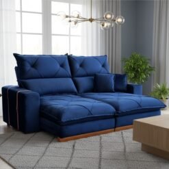 Sofá Retrátil e Reclinável Gran Bello Light 2,50 m Veludo Azul - QUINE ESTOFADOS