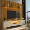 Painel Nobre 230 Naturale + Rack Nobre 210 (Pés de Vidro) Off White/Naturale - GELIUS