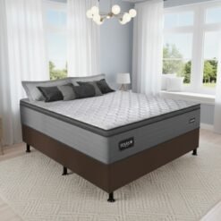 Colchão Casal Texas 29 cm D28 Molas Ensacadas + Base Simples Corino Marrom – GAZIN + ALTO NÍVEL