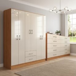 Guarda-Roupa 6 Portas Jamaica 6002  + Cômoda 10 Gavetas Caribe Cinamomo/Off White – FELLICCI