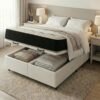 Colchão Queen Premium D45 + Base Box Baú Corino Branco – ECOTEC + ALTO NÍVEL CAMAS E COLCHÕES