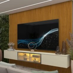 Home Suspenso até 85" Supremo Ripado 218 Naturale com Nicho Luminare Off White - GELIUS