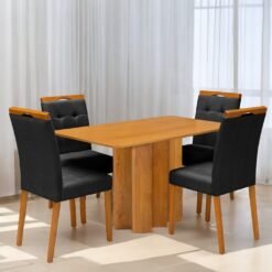 Mesa Recife 120 Cinamomo Laminado com 4 Cadeiras Sophia Veludo Preto – CEL MÓVEIS + WM DECOR