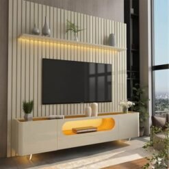 Painel Nobre 230 Off White + Rack Nobre 210 (Pés de Vidro) Off White/Naturale - GELIUS