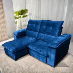 Sofá Retrátil e Reclinável Suíça 2,50 m Veludo Azul – LEO DECOR