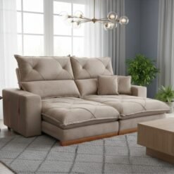 Sofa Retratil e Reclinavel Gran Bello Light 2,30 m Veludo Bege - QUINE ESTOFADOS