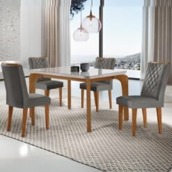Mesa Londrina 120 Canto Copo Imbuia/Off White com 4 Cadeiras Jade Linho Grafite – RUFATO