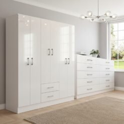 Guarda-Roupa 6 Portas Jamaica 6002  + Cômoda 10 Gavetas Caribe Branco – FELLICCI