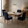 Mesa Atos 120 (Tampo 18 mm) Mel/Off White com 4 Cadeiras Las Vegas Veludo Preto 13 – VIEIRA DECOR + OURO DECOR