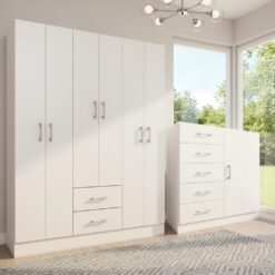 Guarda-Roupa 6 Portas Jamaica 6002 + Cômoda 5 Gavetas Sapateira Miami Branco – FELLICCI