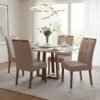Mesa Pedro 120 Mel/Off White com 4 Cadeiras Sophia Veludo Bege – ART ASSENTOS + WM DECOR