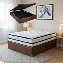 Colchão Casal Blue 32 cm H33 Molas Ensacadas + Base Baú Corino Marrom – PAROPAS + BIOSTAR