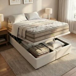 Colchão Queen Dom Hélio VX 32 cm D28 Molas Ensacadas + Base Baú Corino Branco – ECOTEC + ALTO NÍVEL