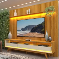 Painel até 85" Nobre 230 Naturale + Rack Requinte 212 Naturale/Off White - GELIUS