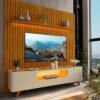 Painel Nobre 230 Naturale + Rack Nobre 210 (Pés de Madeira) Off White/Naturale – GELIUS