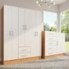 Guarda-Roupa 6 Portas Jamaica 6002 + Cômoda 5 Gavetas Sapateira Miami Cinamomo/Off White – FELLICCI