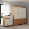Guarda-Roupa 3 Portas Toronto RP1930 + Cômoda 4 Gavetas com Sapateira Leme CO240 Cinamomo/Off White/Cinamomo – FELLICCI