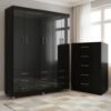 Guarda-Roupa 6 Portas Paraty 3690 + Cômoda 5 Gavetas Aruba Preto - FELLICCI