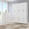 Guarda-Roupa 6 Portas Paraty 3690 + Cômoda 5 Gavetas Sapateira Miami Branco - FELLICCI