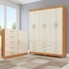 Guarda-Roupa 6 Portas Paraty 3690 + Cômoda 5 Gavetas Sapateira Miami Cinamomo/Off White - FELLICCI