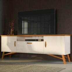 Rack até 75" Felix Off White/Cedro Natural - EDN MÓVEIS