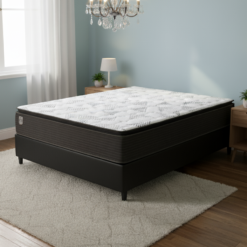 Colchão Casal Ravena 33 cm D26 Molas Ensacadas + Base Simples Corino Preto – UMAFLEX + BIOSTAR