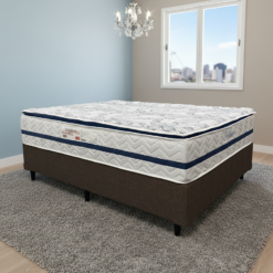 Colchão Casal Blue 32 cm HR33 Molas Ensacadas + Base Simples Corino Marrom – PAROPAS + ALTO NÍVEL